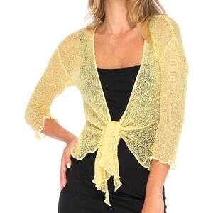 Back from Bali Womens Boho Beachy Lightweight Open Knit Sheer Cardigan OS Yellow